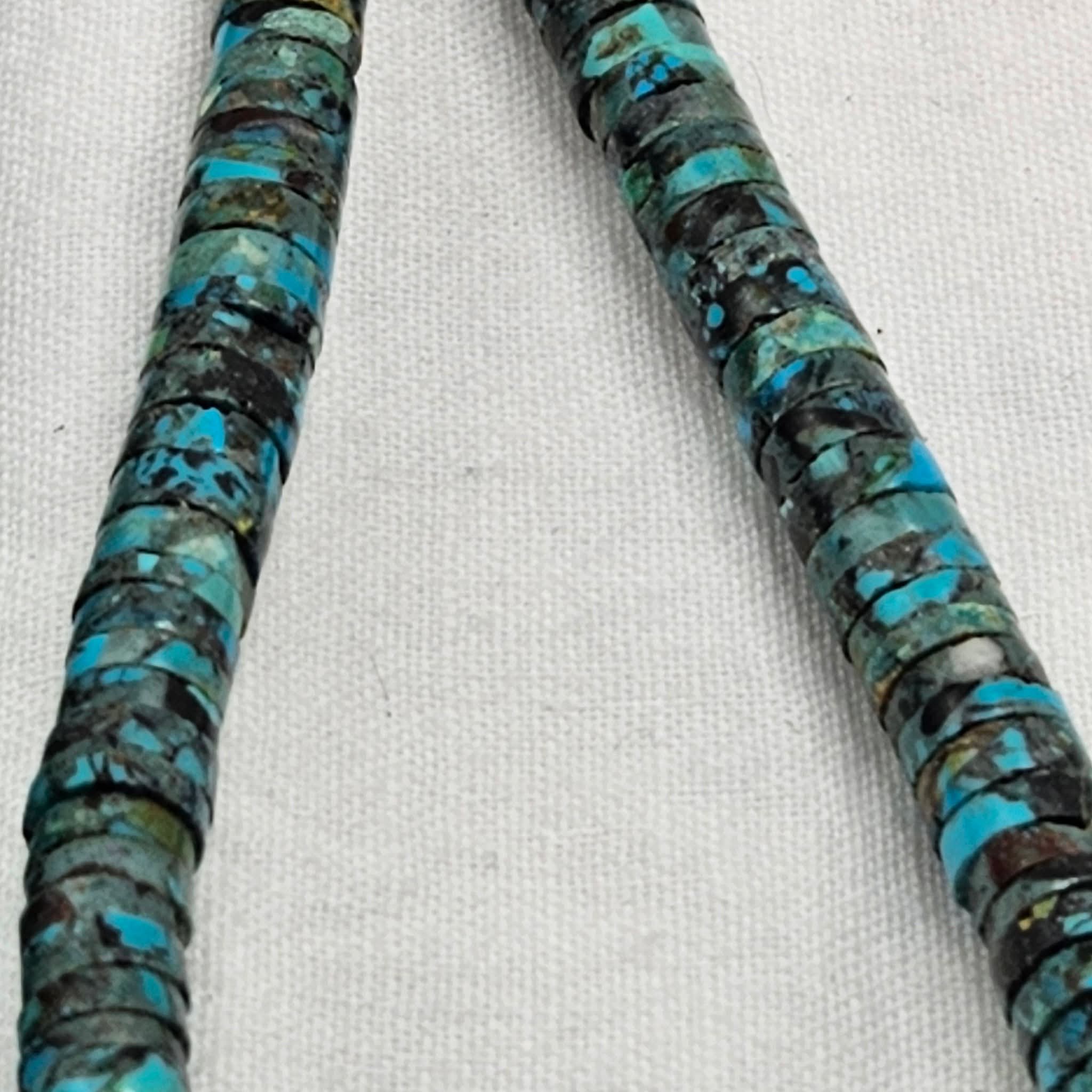 Genuine Deep Blue Turquoise Heishi Beads - Brown Matrix 6mm 16" Strand