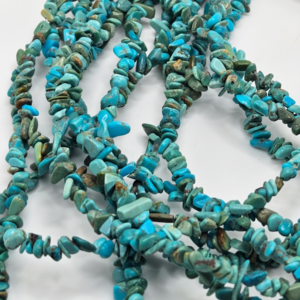Enhanced turquoise chip beads close-up